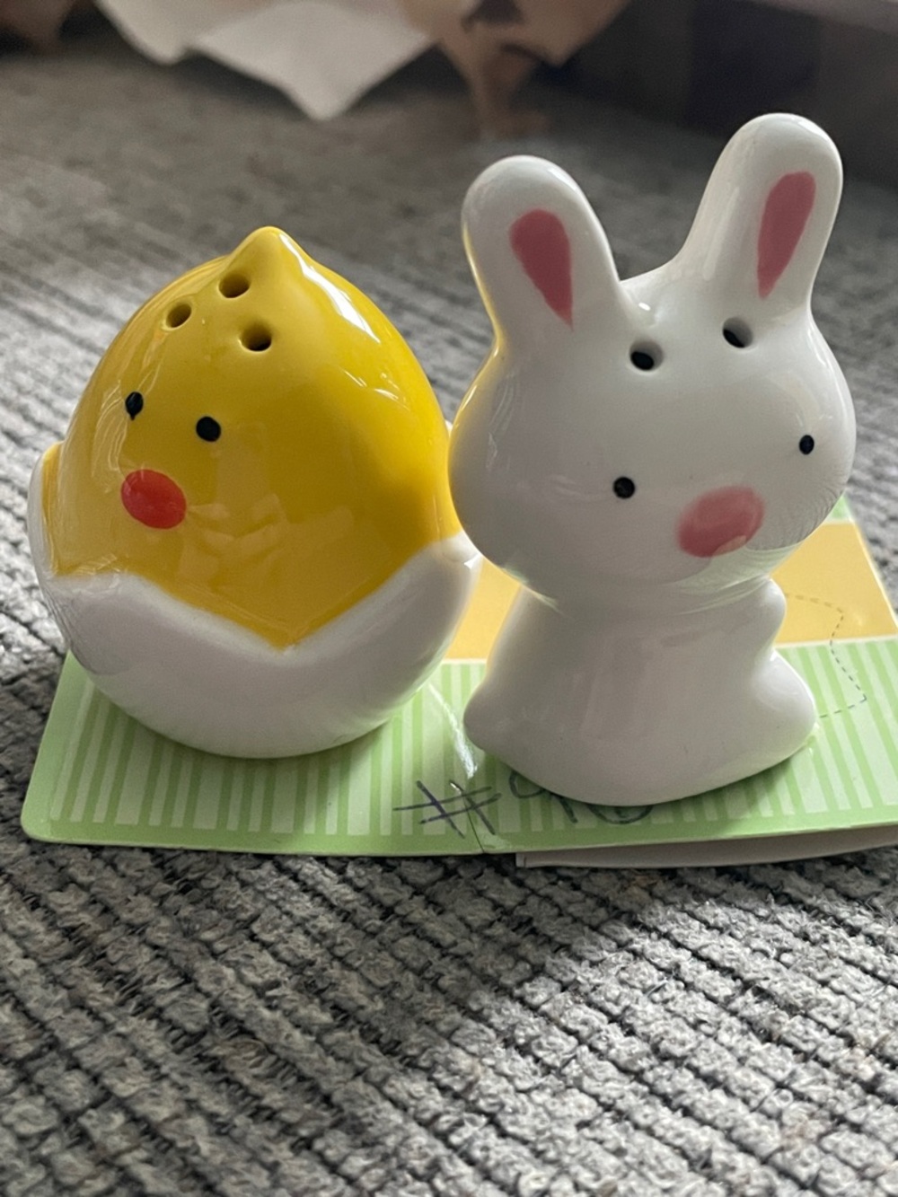 Source Unknown Yellow Chick and White Bunny Ceramic Salt and Pepper Shakers